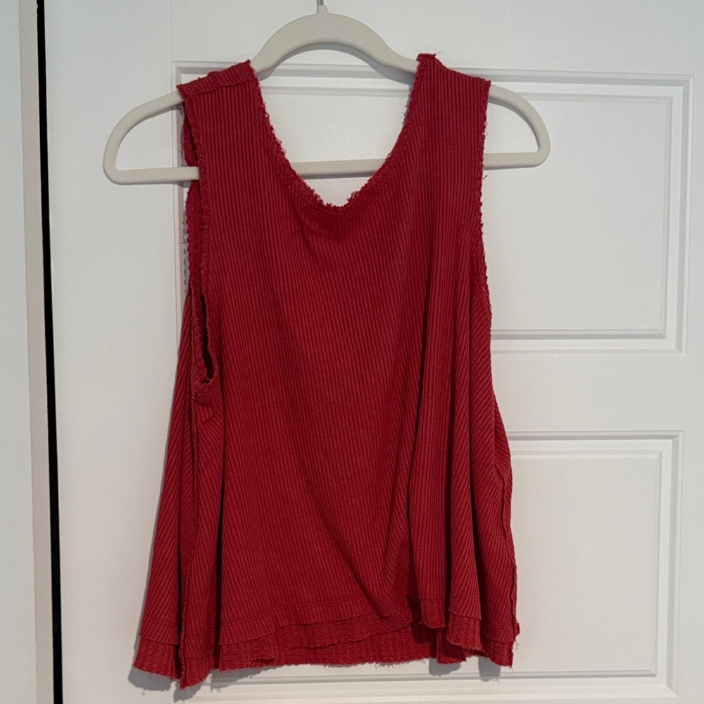 We The Free Red Ribbed Tank Top
